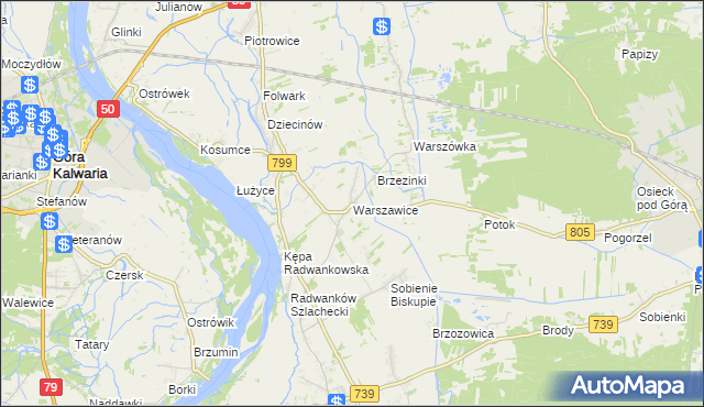 mapa Warszawice, Warszawice na mapie Targeo