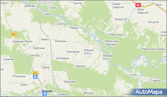 mapa Wąsosz Dolny, Wąsosz Dolny na mapie Targeo