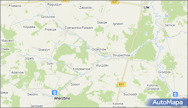 mapa Wąsosze gmina Wierzbno, Wąsosze gmina Wierzbno na mapie Targeo