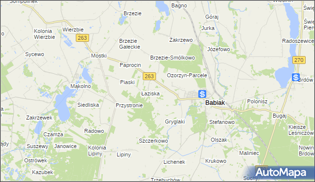 mapa Wawrzyny gmina Babiak, Wawrzyny gmina Babiak na mapie Targeo