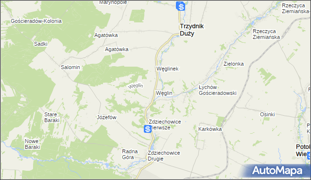 mapa Węglin gmina Trzydnik Duży, Węglin gmina Trzydnik Duży na mapie Targeo
