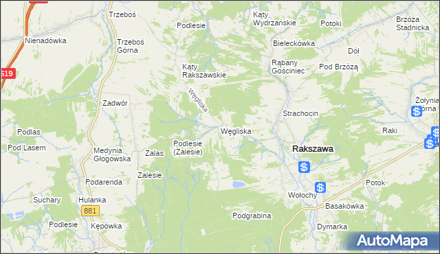 mapa Węgliska gmina Rakszawa, Węgliska gmina Rakszawa na mapie Targeo