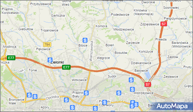 mapa Węgrzce gmina Zielonki, Węgrzce gmina Zielonki na mapie Targeo