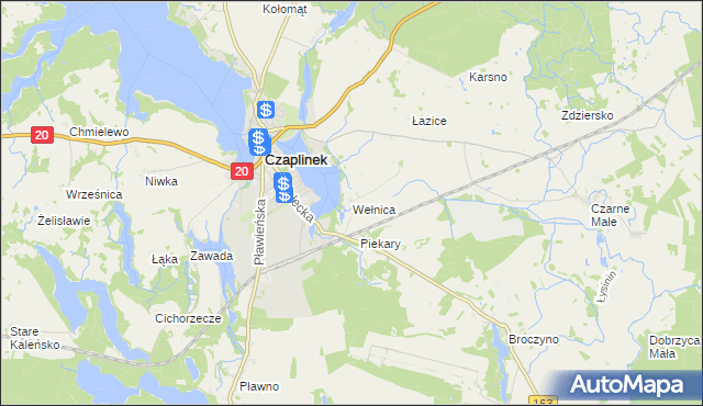 mapa Wełnica gmina Czaplinek, Wełnica gmina Czaplinek na mapie Targeo