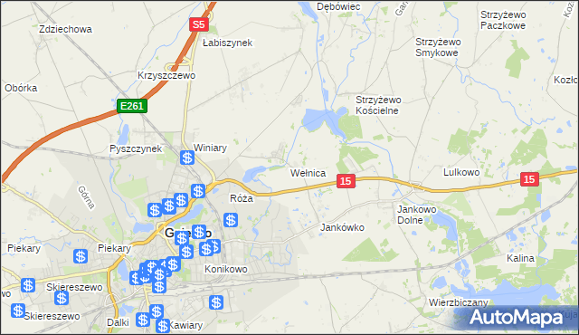 mapa Wełnica gmina Gniezno, Wełnica gmina Gniezno na mapie Targeo