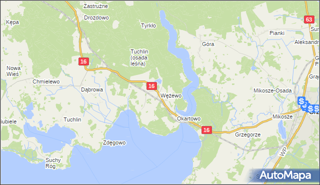 mapa Wężewo gmina Orzysz, Wężewo gmina Orzysz na mapie Targeo