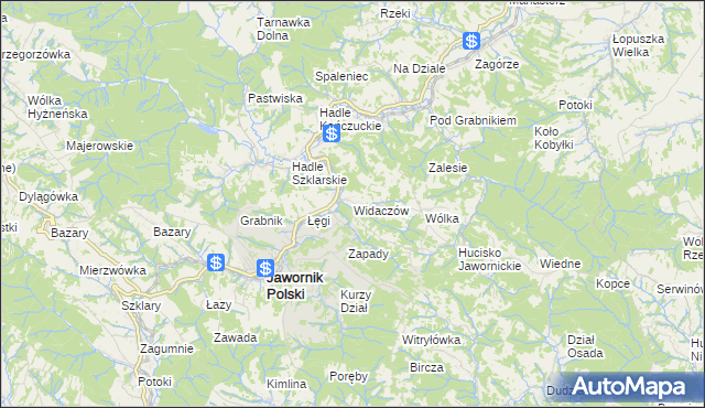 mapa Widaczów, Widaczów na mapie Targeo