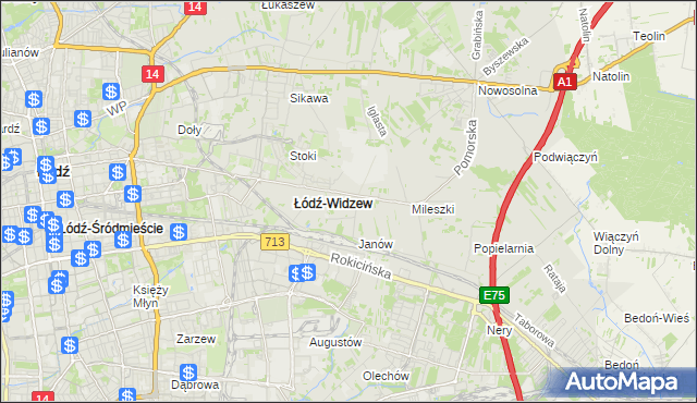 mapa Widzew, Widzew na mapie Targeo