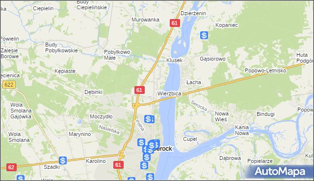 mapa Wierzbica gmina Serock, Wierzbica gmina Serock na mapie Targeo