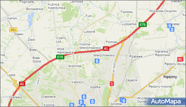 mapa Wierzchowisko gmina Mykanów, Wierzchowisko gmina Mykanów na mapie Targeo