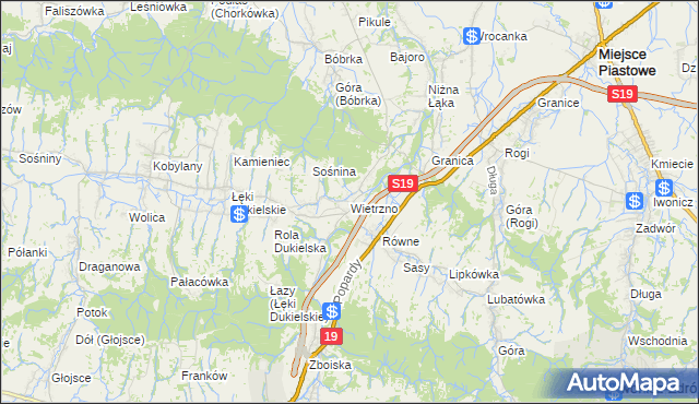 mapa Wietrzno gmina Dukla, Wietrzno gmina Dukla na mapie Targeo