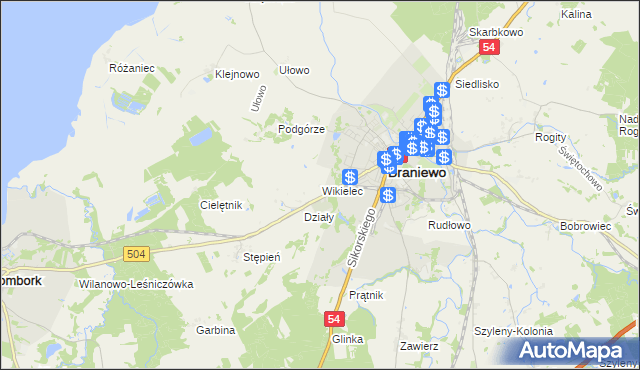 mapa Wikielec gmina Braniewo, Wikielec gmina Braniewo na mapie Targeo