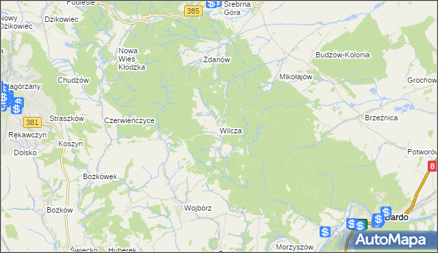 mapa Wilcza gmina Kłodzko, Wilcza gmina Kłodzko na mapie Targeo
