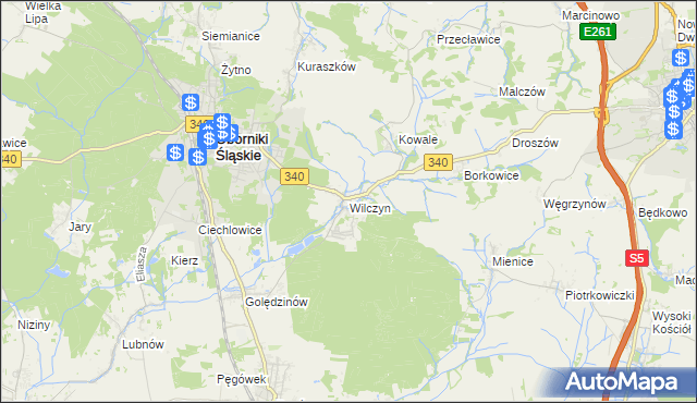 mapa Wilczyn gmina Oborniki Śląskie, Wilczyn gmina Oborniki Śląskie na mapie Targeo
