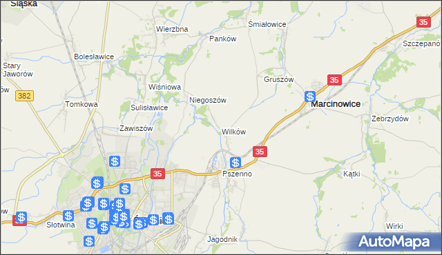 mapa Wilków gmina Świdnica, Wilków gmina Świdnica na mapie Targeo