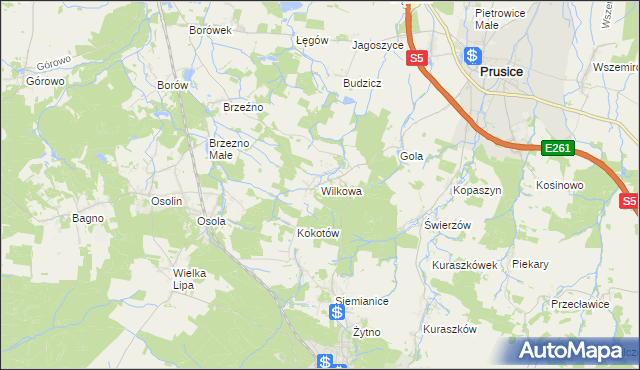 mapa Wilkowa gmina Prusice, Wilkowa gmina Prusice na mapie Targeo