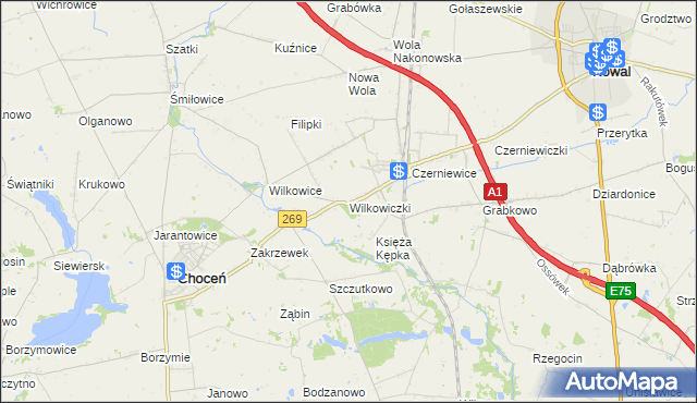 mapa Wilkowiczki gmina Choceń, Wilkowiczki gmina Choceń na mapie Targeo