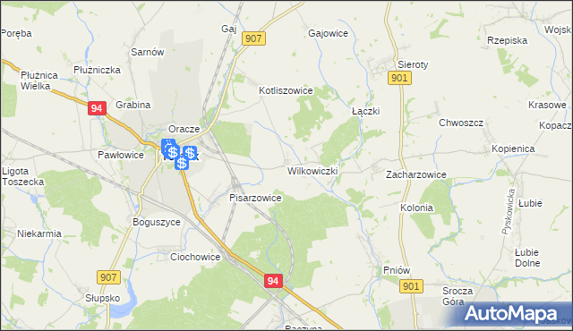 mapa Wilkowiczki gmina Toszek, Wilkowiczki gmina Toszek na mapie Targeo