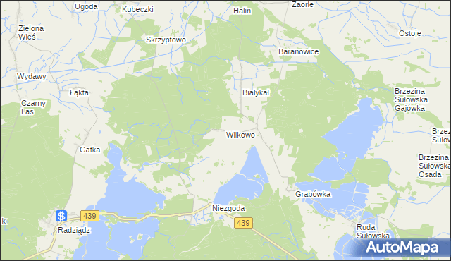 mapa Wilkowo gmina Milicz, Wilkowo gmina Milicz na mapie Targeo
