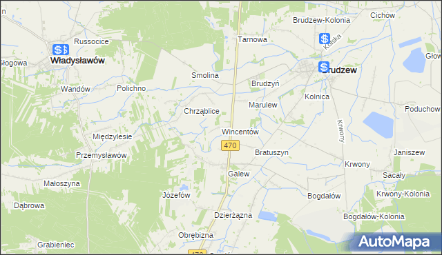 mapa Wincentów gmina Brudzew, Wincentów gmina Brudzew na mapie Targeo