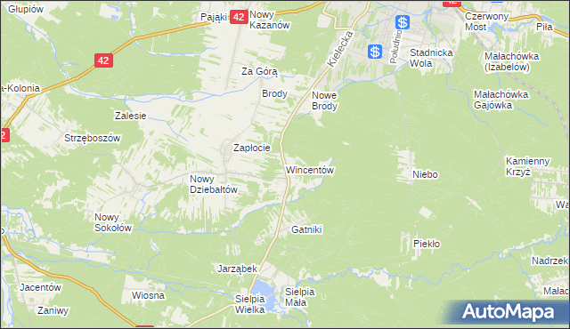 mapa Wincentów gmina Końskie, Wincentów gmina Końskie na mapie Targeo