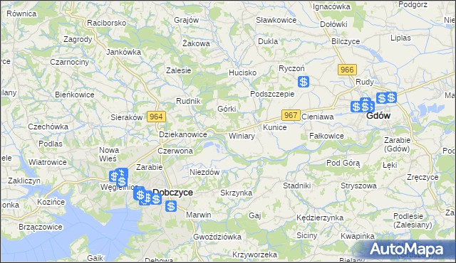 mapa Winiary gmina Gdów, Winiary gmina Gdów na mapie Targeo
