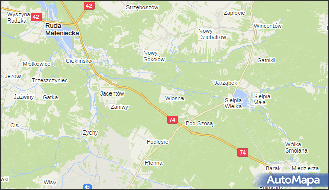 mapa Wiosna gmina Radoszyce, Wiosna gmina Radoszyce na mapie Targeo