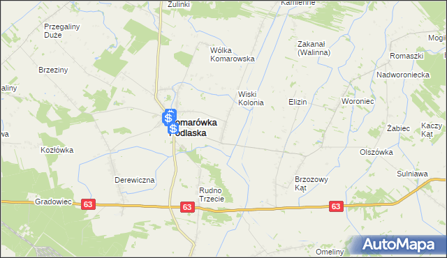 mapa Wiski gmina Komarówka Podlaska, Wiski gmina Komarówka Podlaska na mapie Targeo