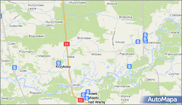 mapa Witowo gmina Krzykosy, Witowo gmina Krzykosy na mapie Targeo