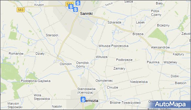 mapa Witusza, Witusza na mapie Targeo