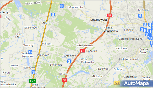 mapa Władysławów gmina Lesznowola, Władysławów gmina Lesznowola na mapie Targeo