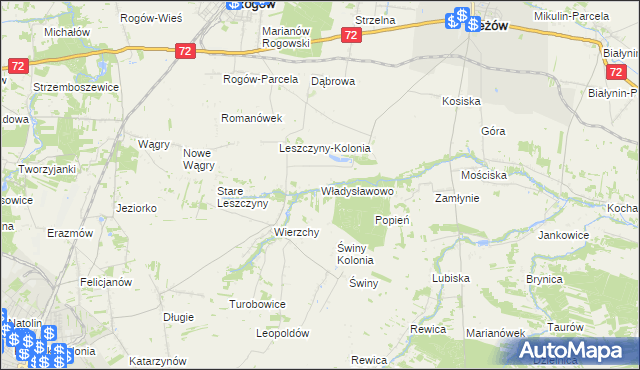 mapa Władysławowo gmina Jeżów, Władysławowo gmina Jeżów na mapie Targeo