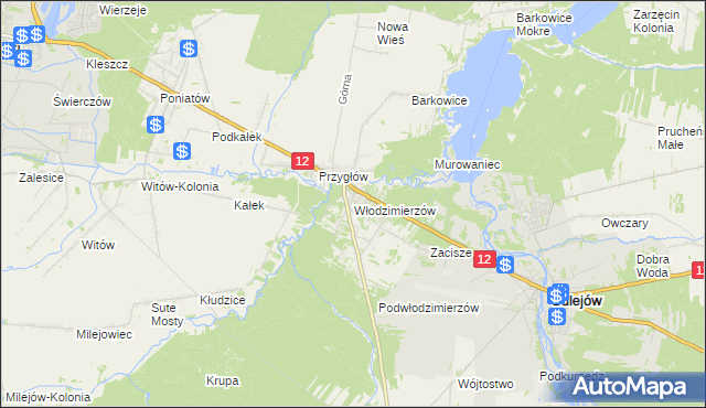 mapa Włodzimierzów gmina Sulejów, Włodzimierzów gmina Sulejów na mapie Targeo