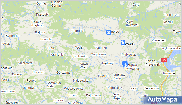 mapa Wojakowa, Wojakowa na mapie Targeo