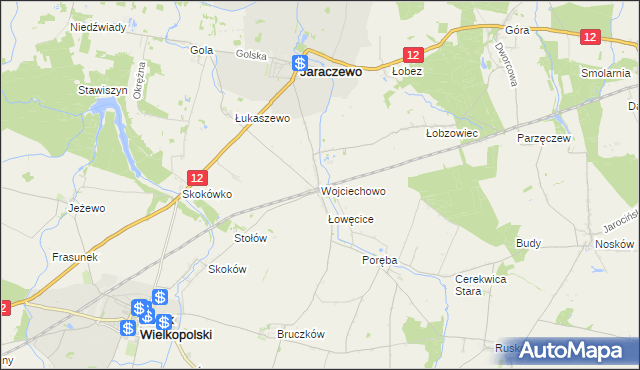 mapa Wojciechowo gmina Jaraczewo, Wojciechowo gmina Jaraczewo na mapie Targeo