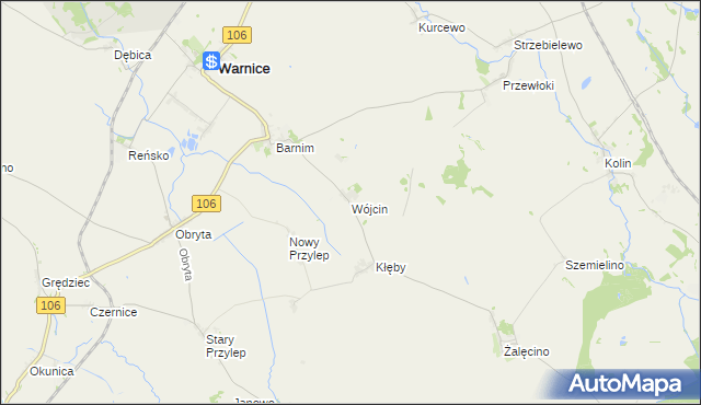 mapa Wójcin gmina Warnice, Wójcin gmina Warnice na mapie Targeo