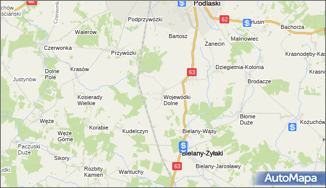 mapa Wojewódki Dolne, Wojewódki Dolne na mapie Targeo