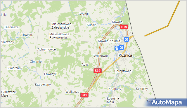 mapa Wojnowce gmina Kuźnica, Wojnowce gmina Kuźnica na mapie Targeo