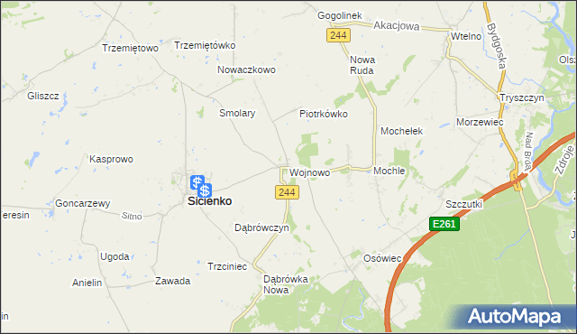 mapa Wojnowo gmina Sicienko, Wojnowo gmina Sicienko na mapie Targeo