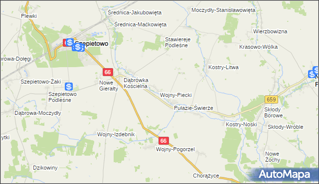 mapa Wojny-Piecki, Wojny-Piecki na mapie Targeo