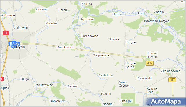 mapa Wojsławice gmina Byczyna, Wojsławice gmina Byczyna na mapie Targeo