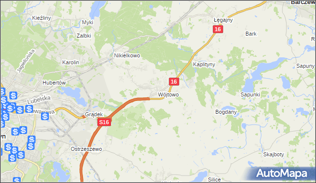 mapa Wójtowo gmina Barczewo, Wójtowo gmina Barczewo na mapie Targeo
