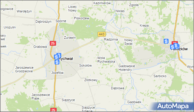 mapa Wola Rychwalska, Wola Rychwalska na mapie Targeo