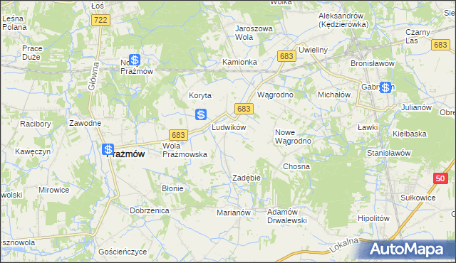 mapa Wola Wągrodzka, Wola Wągrodzka na mapie Targeo