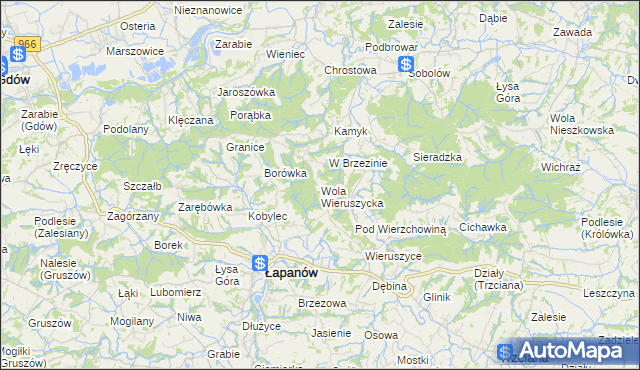 mapa Wola Wieruszycka, Wola Wieruszycka na mapie Targeo