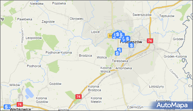 mapa Wolica gmina Hrubieszów, Wolica gmina Hrubieszów na mapie Targeo