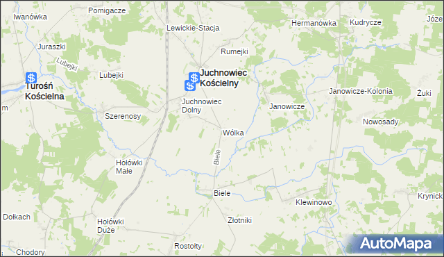 mapa Wólka gmina Juchnowiec Kościelny, Wólka gmina Juchnowiec Kościelny na mapie Targeo