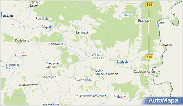 mapa Wólka Zabłocka gmina Tuczna, Wólka Zabłocka gmina Tuczna na mapie Targeo