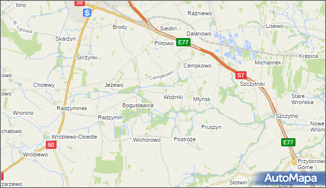 mapa Woźniki gmina Płońsk, Woźniki gmina Płońsk na mapie Targeo
