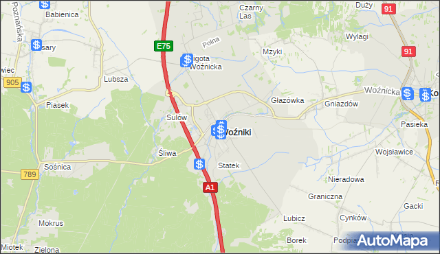 mapa Woźniki powiat lubliniecki, Woźniki powiat lubliniecki na mapie Targeo